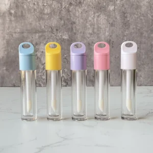4ml 6ml 8ml Empty Plastic Screw Cap Lip Gloss Tube Pink Gradient Clear Bottle Big Brush Rod Lipstick Container Custom Logo