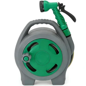 5/16″ Retractable Garden Hose Reel with Spray Nozzle Portable Heavy Duty Pipe Holder for Garden Watering & Car Washing