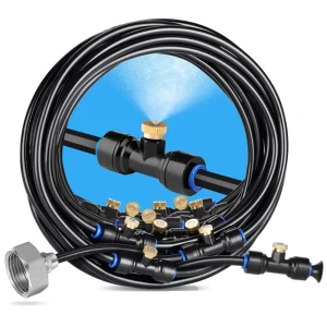 5-30M Misting Cooling System with Brass Nozzles 3/4″ Brass Adapter Outdoor Mister for Patio Backyard Pergola Greenhouse