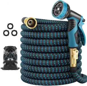50 ft Garden Hose Upgraded Expandable Water Hose with Double Latex Core 3/4 Solid Brass Connectors 10 Pattern Spray Nozzle