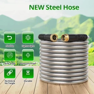 50FT 75FT 100FT Garden Hose Water Hose Pipe Stainless Steel Metal Garden Hose With 10 Function Nozzle