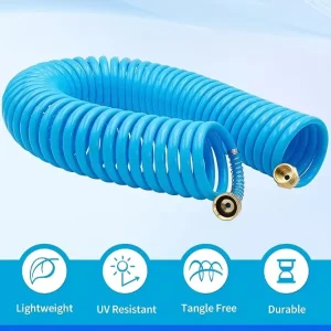 50FT Expandable Coil Water Hose Perfect For RV Wash Garden Self Recoil Design