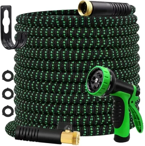 50FT Expandable Garden Hose with 10 Function Spray Nozzle All Brass Connectors and Latex Material Water Hose Pipe