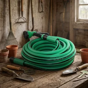 50FT High Pressure PVC Braided Garden Hose Wide Temp Range Plated Brass Aluminum Handles