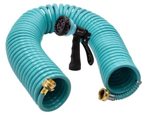 50FT Magic Hose Retractable Corrosion Resistant Coil Garden Hose with Spray Nozzle Green for Watering & Washing