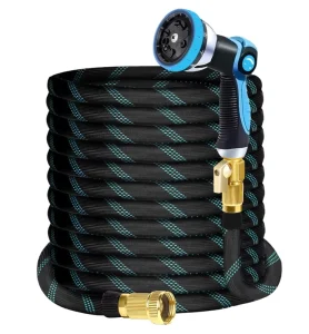 50FT Non Expandable Kink Free Flexible Garden Hose Lightweight Water Pipe with Spray Nozzle for Car Washing Cleaning & Watering