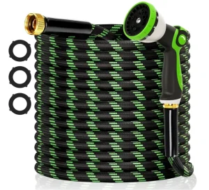 50FT Non Expandable Kink Free Flexible Garden Hose Lightweight with 10 Function Spray Nozzle for Watering&Car Washing