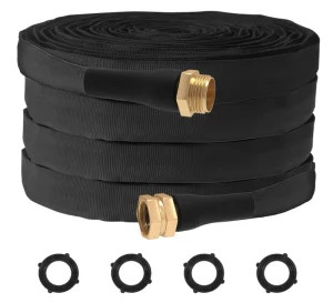 50FT Non Expandable Lightweight High Pressure Flat Garden Hose Flexible Tangle Free Water Pipe for Watering&Car Washing