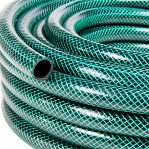 50FT PVC High Pressure Braided Flat Garden Water Hose Multi Purpose for Irrigation Pet Bath Patio Floor Cleaning