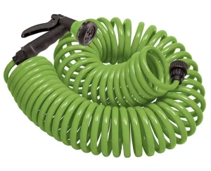 50FT Retractable Coil Garden Hose with 8-Function Spray Nozzle Green for Watering & Washing
