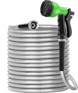 50ft Brass Flexible Garden Hose Reel Solid Brass Fittings 3/4” Diameter ANSI Standard Anti-Corrosion Telescopic Handle 3