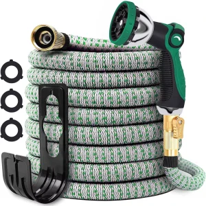 50ft Extra Strength Fabric Expandable Water Hose With 10 Function Sprayer