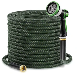 50ft Non Expandable Kink Free Flexible Garden Hose Lightweight Water Pipe with Spray Nozzle for Car Washing Cleaning & Watering