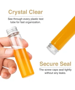 50ml Clear Flat Bottomed Plastic Test Tubes with Screw Caps
