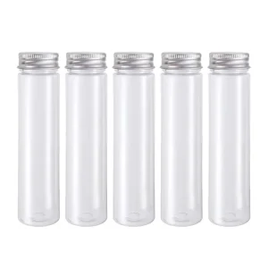 50ml Plastic Flat Bottom Test Tube Bottle with Screw Aluminum Cap Lid