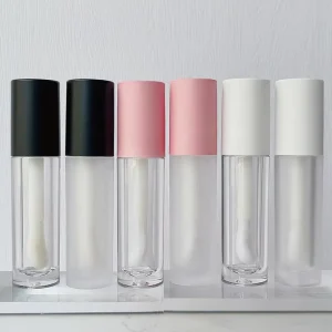 5ML Matte Pink White Black Empty Round Lip Oil Bottle Clear Frosted Lip Gloss Wand Tube With Big Flat Brush