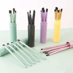 5Pcs Mini Makeup Brush Set Portable Travel Cosmetic Brushes with Plastic Storage Tube Private Label