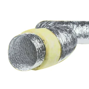 6 Meters Standard Length Silver Fiberglass Cloth Aluminium Thermal Insulation Flexible Duct 4 Inch With Graphic Design