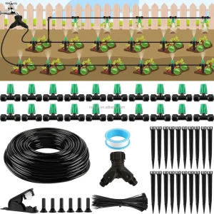 66FT Drip Irrigation System for Garden with 20pcs Adjustable Nozzles Automatic Watering System with 1/4″ Hose Save Water