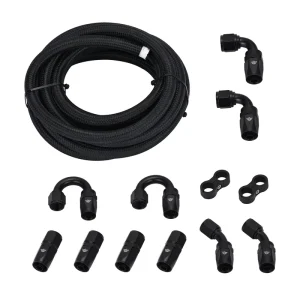 8AN AN8 Oil Fuel Fittings Hose End 0+45+90+180 Degree Oil Adaptor Kit AN8 Braided Oil Fuel Hose Line 5M Black With Clamps