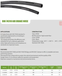 9 mm I.D. Air Brake Hose 10 bar DIN 74310