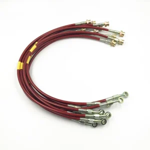 AN3 7.5mmOD Red Color Plastic PVC PU Cover 90cm Braided Stainless Steel Brake Oil Hose Lines Assembly