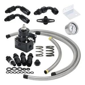 AN6 Adjustable Fuel Pressure Regulator EFI Oil Pressure Controller with 100psi Gauge Hose Fittings for Auto