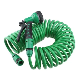 AUTOMAN Retractable Coil Garden Hose 50 ft EVA Curly Design Brass Connectors 7 Pattern Sprayer Corrosion Resistant BS Standard