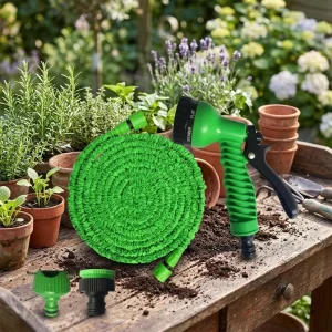 Adjustable 7 Pattern PVC Garden Hose Nozzle 15m Multi Use Water Spray Gun with Angle Adjustment for Plant Watering Car Wash