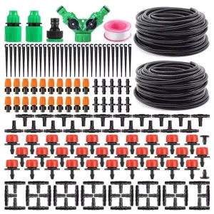 Adjustable Drip Irrigation Kits Garden Plant Watering Sprinkler System with Distribution Tubing Hose and Nozzles