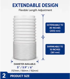 Adjustable Length Polypropylene Flexible Air Conditioner Exhaust Hose Universal Ventilation Duct for Portable AC Unit