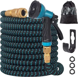 All Brass Connector Expanding Garden Hose Never Kink with Steam Spray Nozzle Made of Durable Rubber