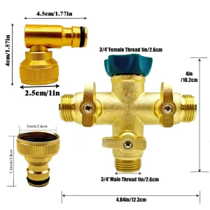 Aluminum Alloy 3 Way Garden Hose Splitter Leak-Proof with Shut Off Valves & 90° Swivel Connectors and 3/4″ Faucet Adapter Kit