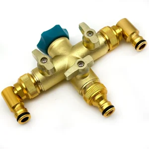 Aluminum Cross 3-Way Splitter with 90° Swivel Nipple Connectors & 3/4″ Connector Garden Hose 360° Rotating Connection