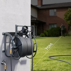 Andeca Wall Mounted Garden Hose Reel Manual Reel with Brass Fitting Made of Durable Steel
