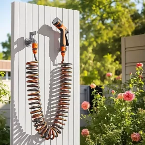 Anti Kink Flexible Coil Garden Hose High Elasticity Recoil Water Hose Pipe 15m with Multi Spray Gun for Garden Lawn