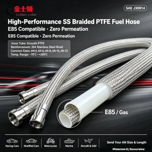 Anti Static Corrosion Resistant PTFE Fuel Hose Braided Red Purple Blue Tubing For Performance Fuel Systems