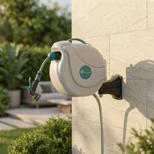 Auto Retractable Garden Hose Reel Wall Mounted with 10 Function Nozzle Any Length Lock Slow Return Water Hose Pipe
