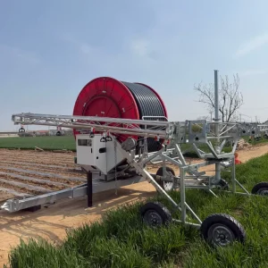 Automatic Water Turbine Hose Reel Irrigator JP90 400 with Boom Truss Low Pressure High Efficiency Farm Irrigation System