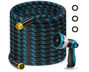 BSCI 25FT Anti UV Non Expandable Garden Hose Lightweight Durable Kink Free with Spray Nozzle for Car Washing & Watering