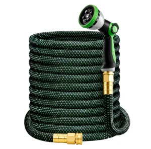 BSCI 50FT Non Expandable Garden Hose Lightweight Flexible Kink Free with Spray Nozzle for Car Washing Cleaning & Watering