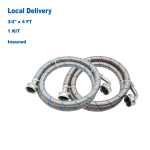 BURST Resistant 90 Degree Elbow 3/4 MHT 4FT Washing Machine Hoses SS Braided UPC Certified