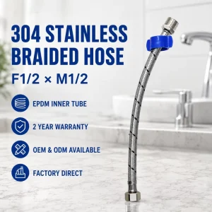 Bathroom Basin Faucet and Toilet Water Supply F1 2 X M1 2 BSP SS304 EPDM Flexible Stainless Steel Braided Connector Hose