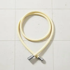 Beige Silicone Shower Hose with Stainless Steel Connector Flexible Anti Kink Design for Bathroom Handheld Shower
