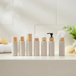 Biodegradable 30ml 100ml 250ml 300ml 500ml Wheat PE Plastic Straw Bottle with Screw Pump Spray Trigger Lotion Bamboo Cap