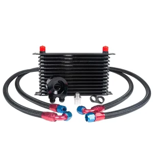 Black Aluminium 10-row/14-row AN10 Universal Engine Oil Cooler Kit Including AN10 Braided Hoses and Fittings