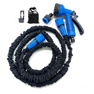 Black Blue 50FT Extendable Water Hose with 7 Settings Nozzle Kink Free Elastic Garden Hose for Home Use