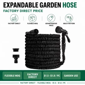 Black Color TPE Expandable Garden Hose with PP 7 Function Spray Nozzle 1 2 &3 4 Inch Faucet Adaptor
