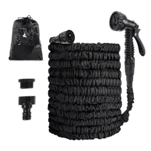 Black Color TPE Expandable Garden Hose with PP 7-Function Spray Nozzle 1/2 &3/4 inch Faucet Adaptor