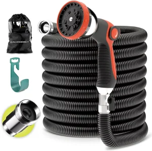 Black Green Retractable Magic Tube 3x Telescopic Garden Hose Anti-Freeze Explosion Proof Made of Durable Rubber